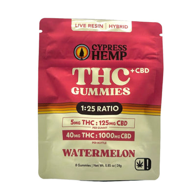 Cypress Hemp 1:25 Live Resin THC+CBD Gummies - Hybrid (8-Count) - front package