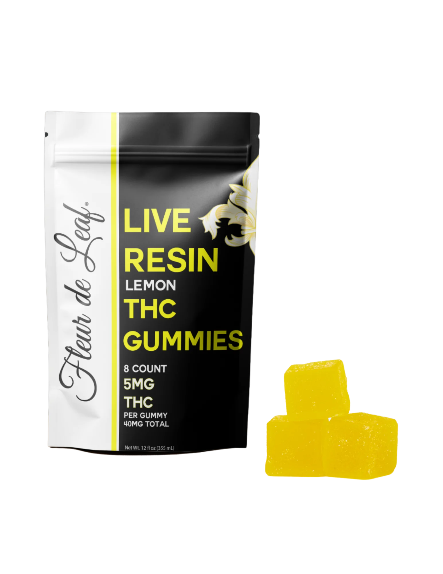 Fleur de Leaf Lemon live resin THC gummies 5mg per gummy 8 count pouch