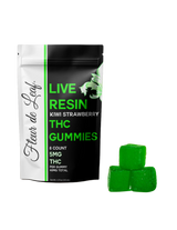 Fleur de Leaf Live Resin Kiwi Strawberry THC gummies 8 count pouch with green gummies
