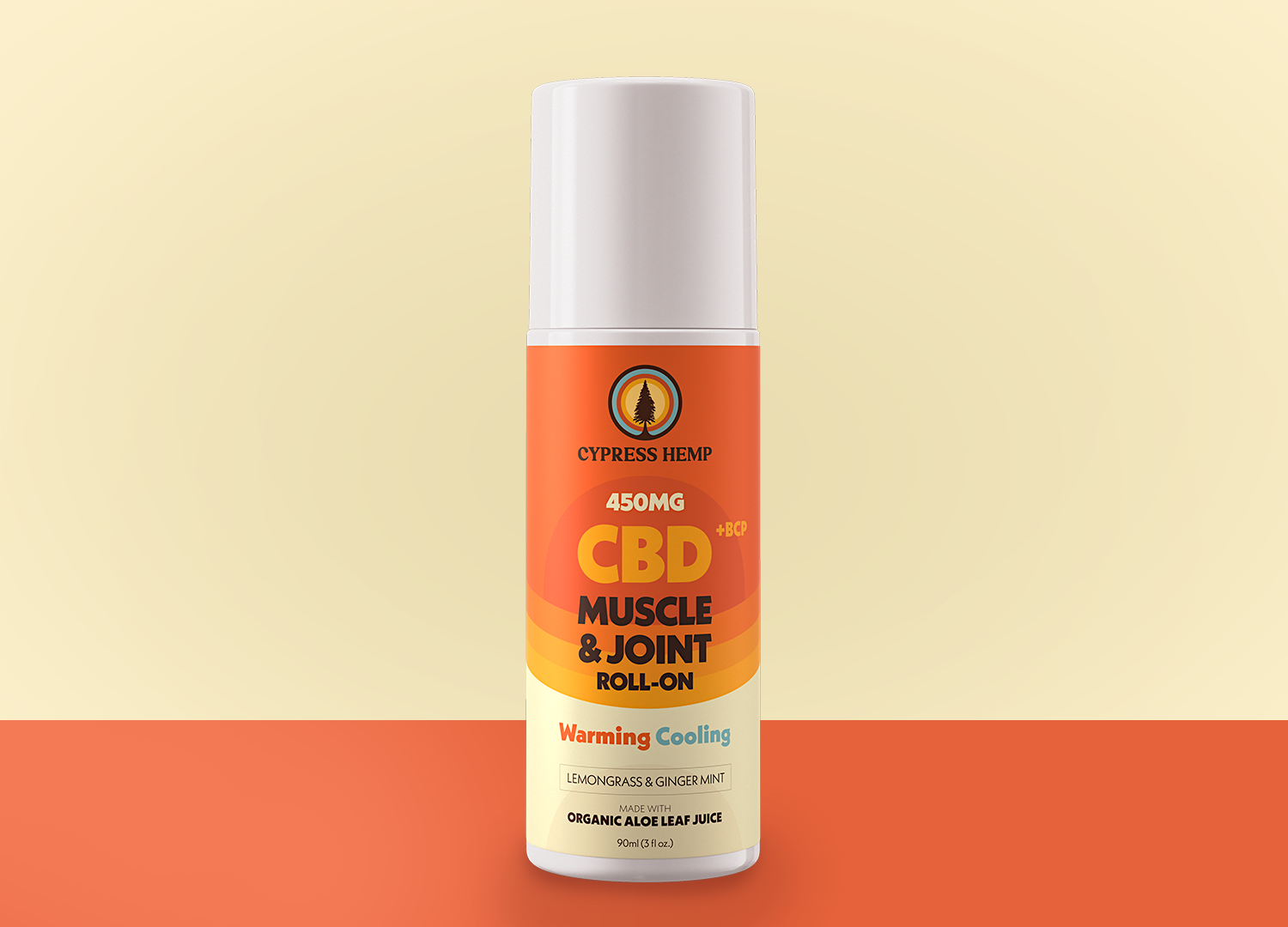 Cypress Hemp 450mg CBD Muscle and Joint Roll-On bottle front Lemongrass Ginger Mint 3oz