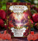 Utokia Active Gummies Strawberry Rhubarb front of bag, 200mg THC, 20mg THC per gummy, 10 gummies