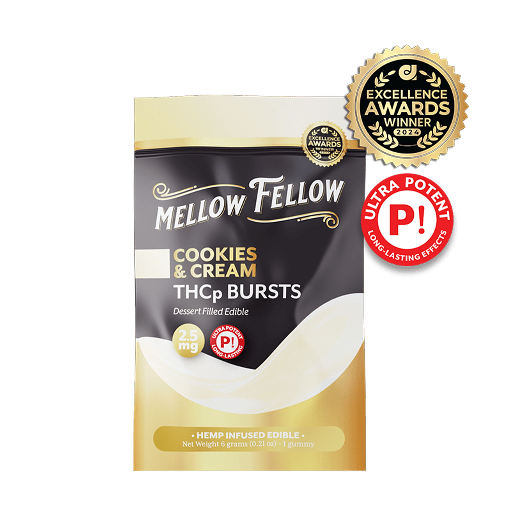 Mellow Fellow THCp Bursts Cookies and Cream 2.5mg THCp 1 gummy pouch
