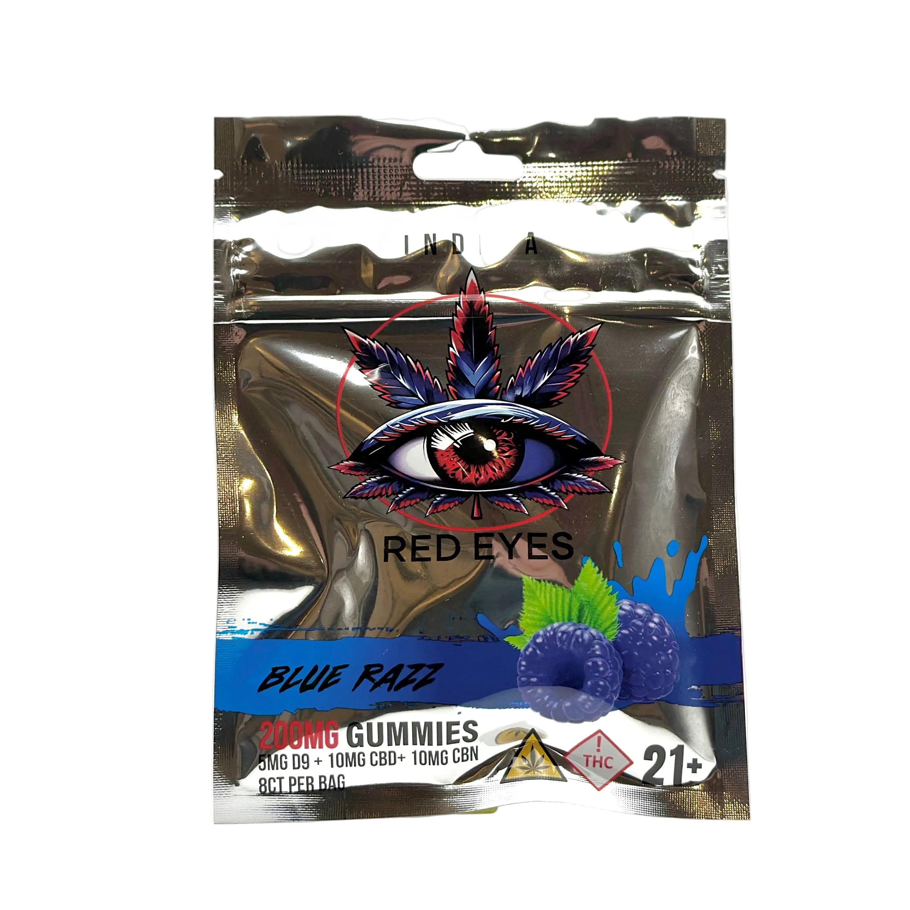 Red Eyes THC+CBD+CBN Indica Gummies - Blue Razz - front package