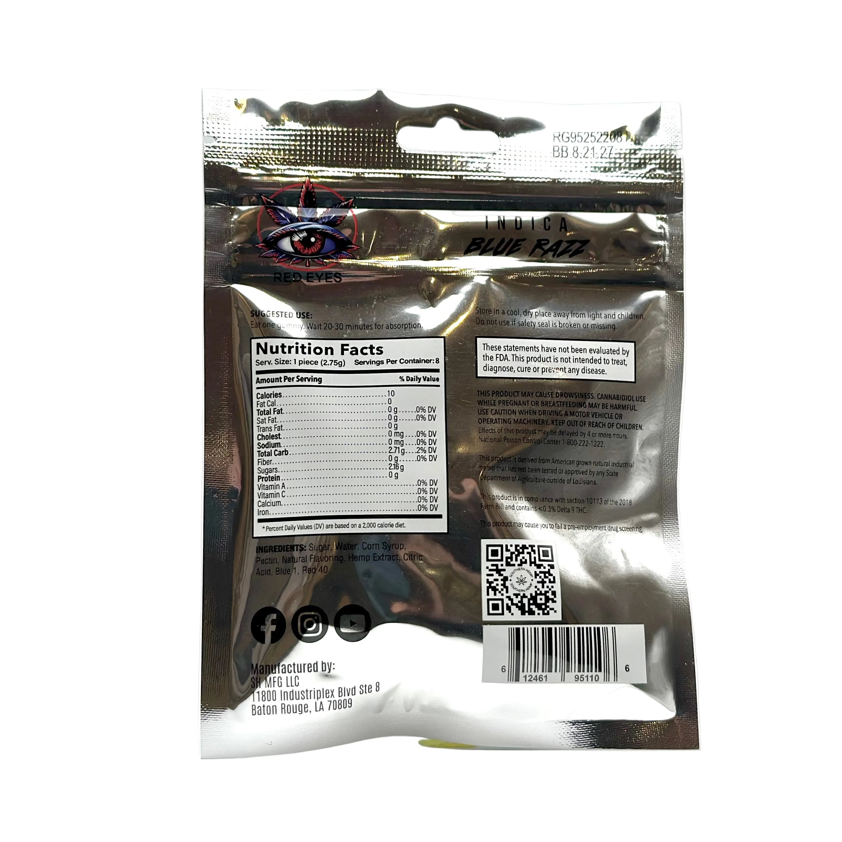 Red Eyes THC+CBD+CBN Indica Gummies - Blue Razz - supplement facts