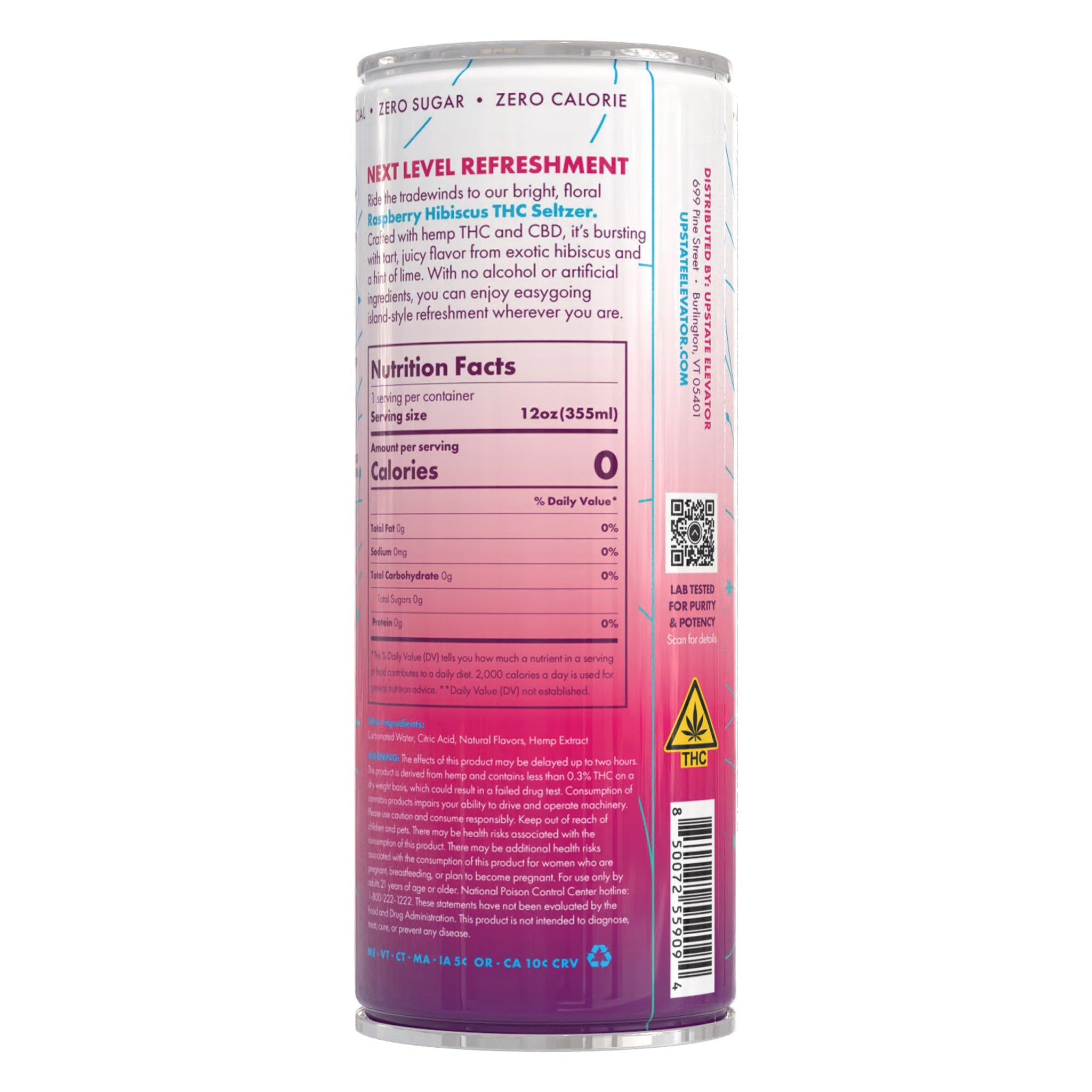 Upstate Elevator Raspberry Hibiscus THC Seltzer nutrition facts