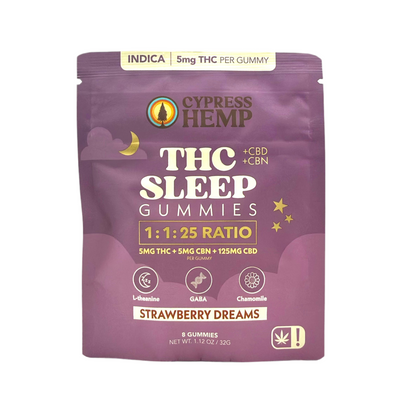Cypress Hemp Sleep Gummies - 5mg THC 1:1:25 Ratio (8-Count) - front package