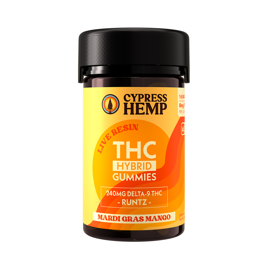 Cypress Hemp 1:0 Live Resin THC Gummies Hybrid Mardi Gras Mango Runtz 240mg Delta-9 30 count
