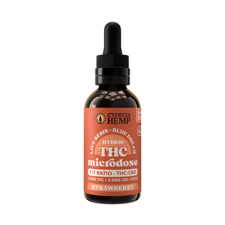 Cypress Hemp 2.5mg Live Resin THC+CBD Microdose Oil | Hybrid Strawberry (30mL)