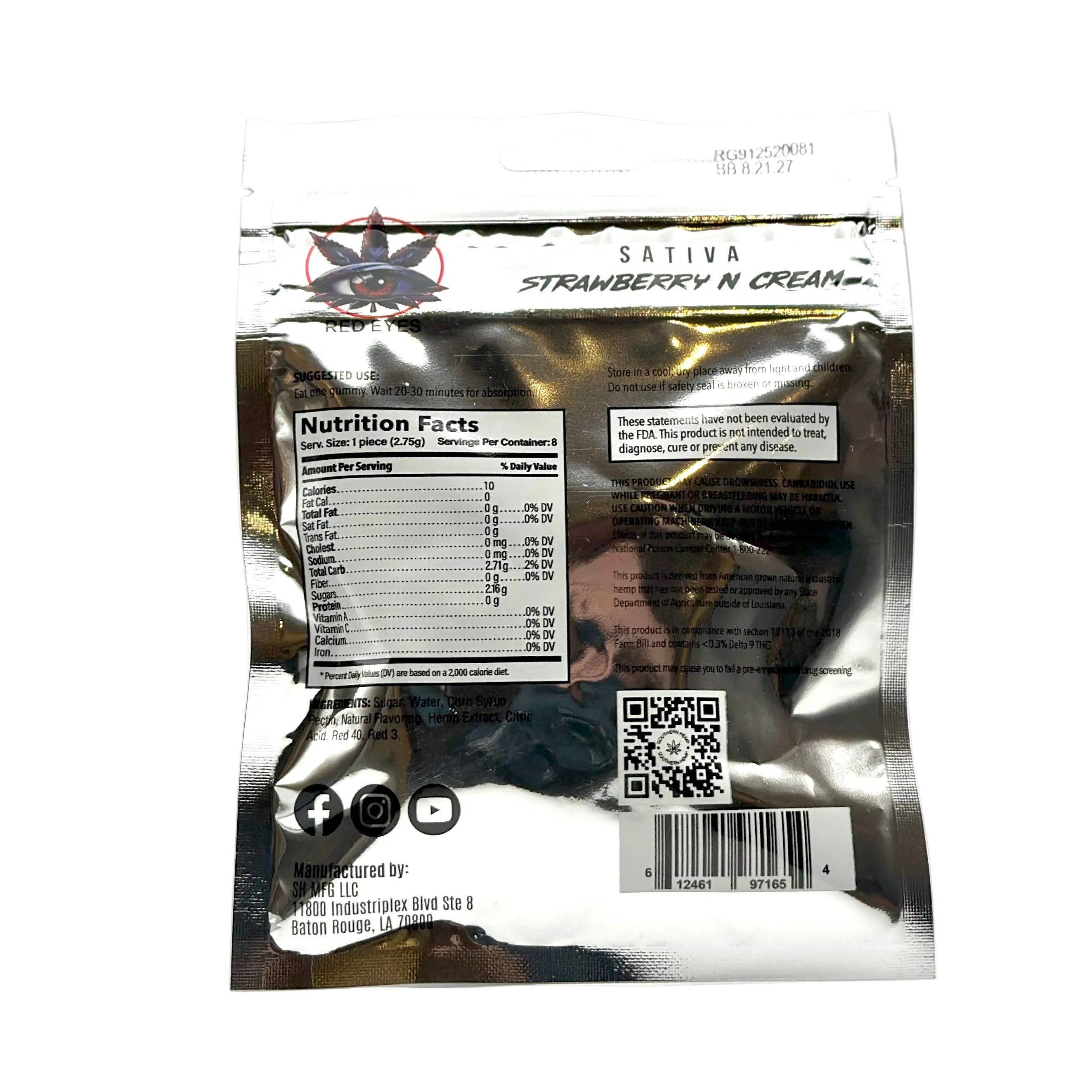 Red Eyes THC+CBD+CBG Sativa Gummies - supplement facts