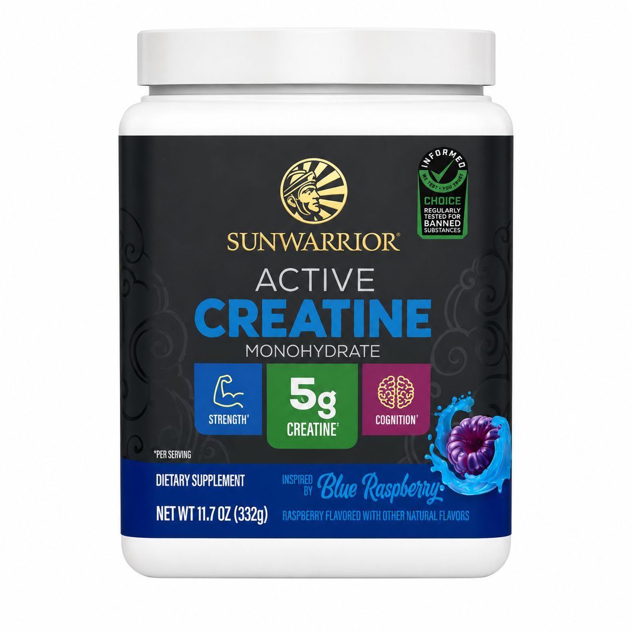 Sunwarrior Active Creatine 5g Monohydrate | Blue Raspberry (50 servings)
