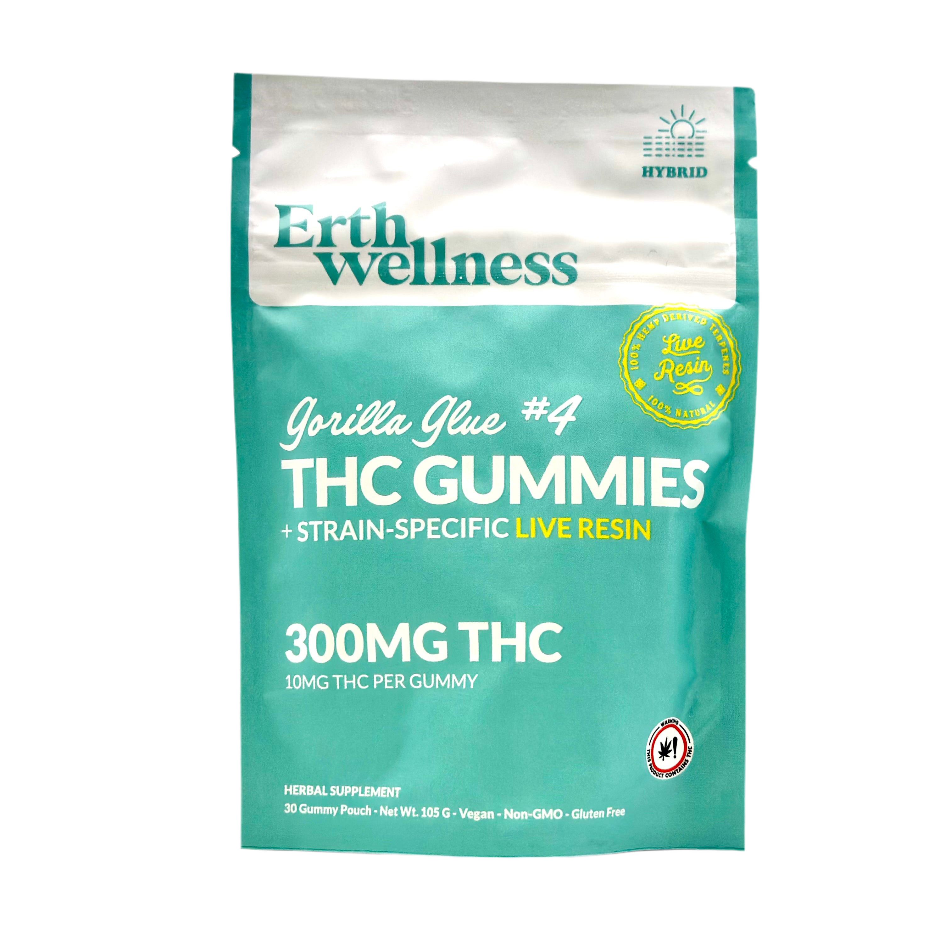 Erthwellness Gorilla Glue #4 THC Gummies 10mg D9 Hybrid (30-count) - front package