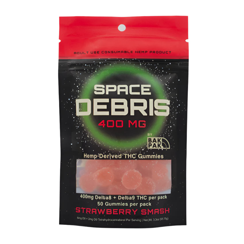 Space Debris 40mg Delta-8+Delta-9 THC Gummies | Strawberry Smash (10ct)