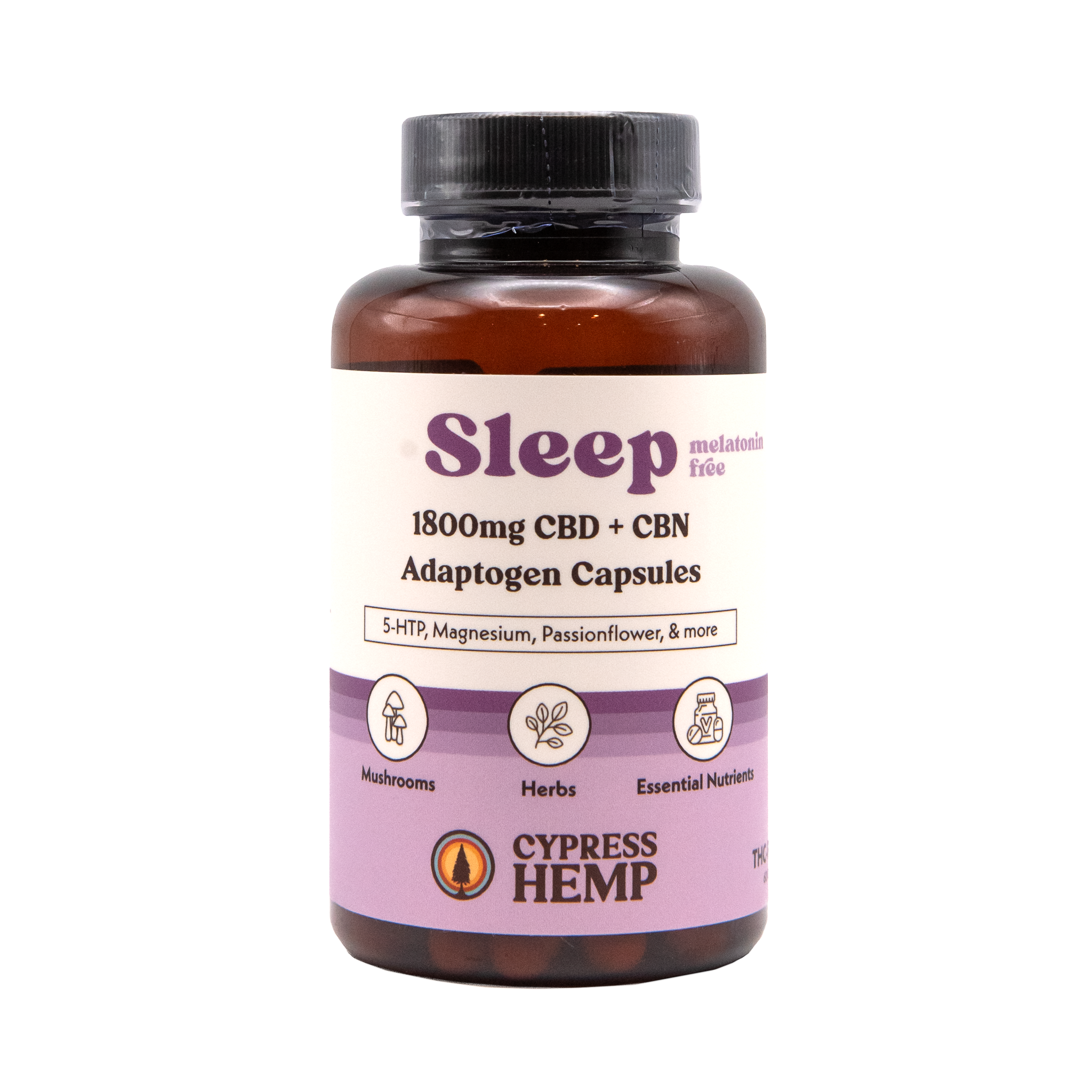 Cypress Hemp 1800mg Broad Spectrum CBD+CBN Sleep Adaptogen Capsules | Melatonin-Free (60ct)