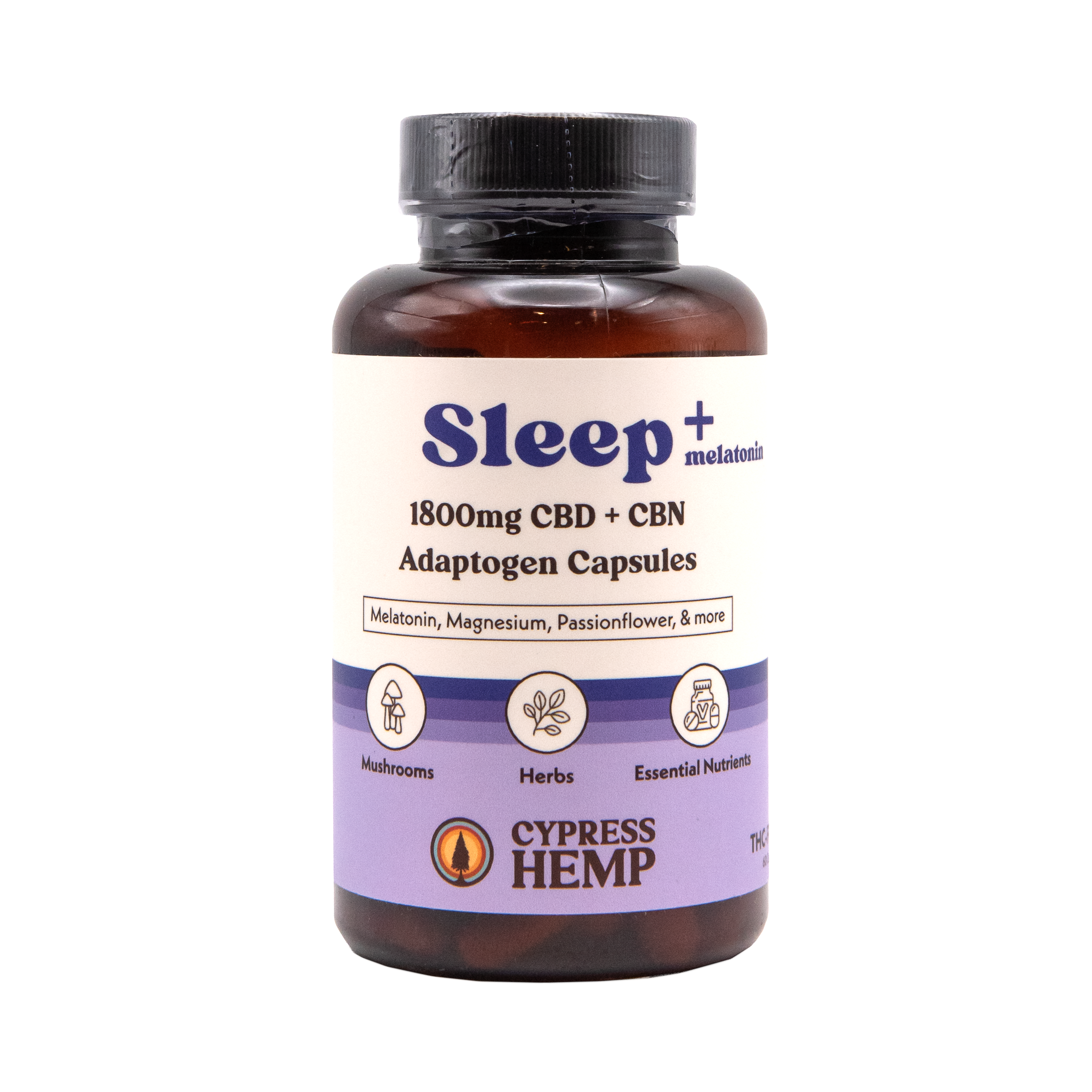 Cypress Hemp 1800mg Broad Spectrum CBD+CBN+Melatonin Sleep Adaptogen Capsules (60ct)