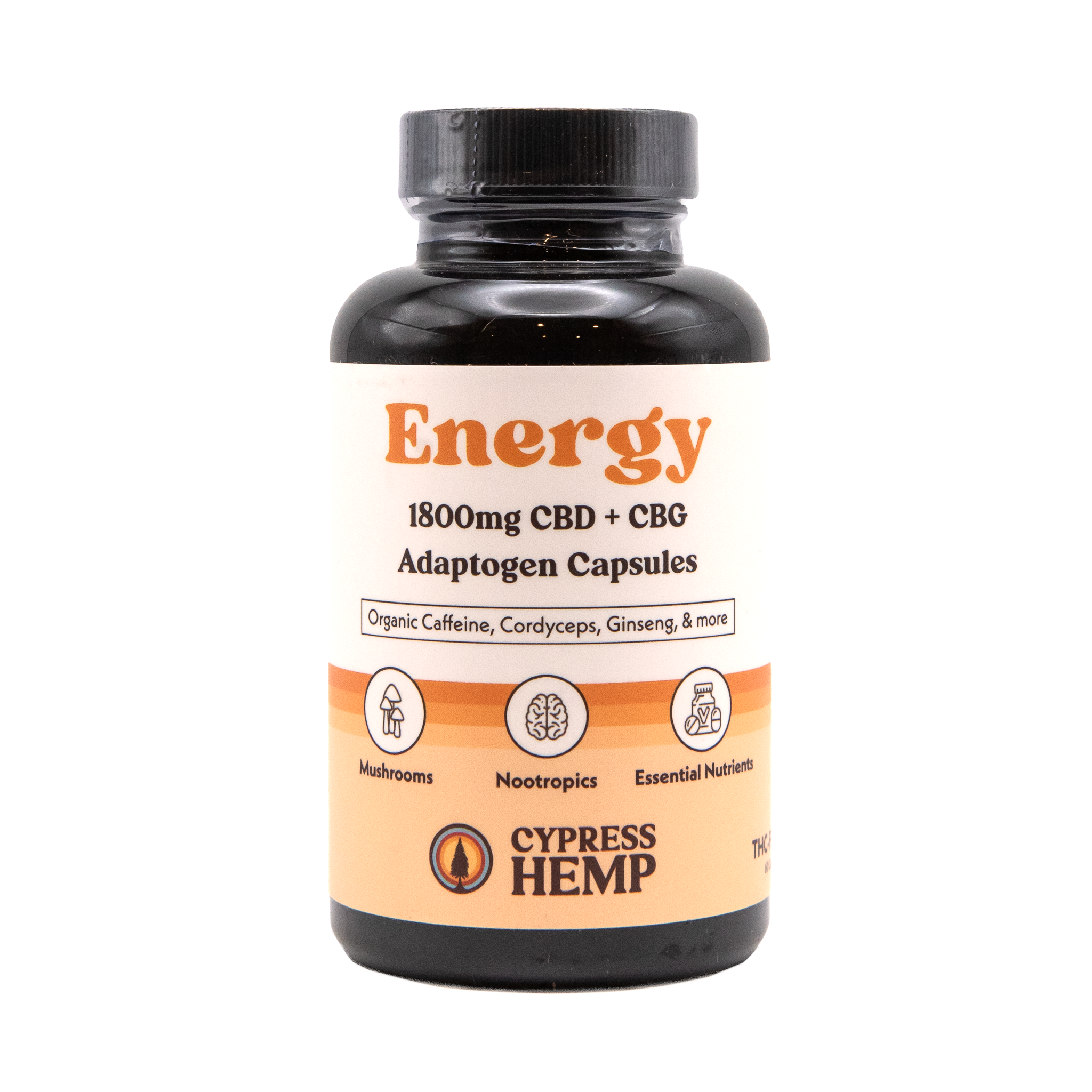 Cypress Hemp Energy Adaptogen 1800mg CBD+CBG Capsules - front package