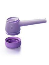 Disassembled Vessel Forge Lilac glass pipe showing bowl and silicone base