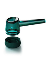 Disassembled Vessel Forge Emerald glass pipe showing bowl and silicone base