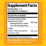 Happy Hippo Kava+ Shot supplement facts: 500mg kava extract, 200mg 5-UMP per bottle