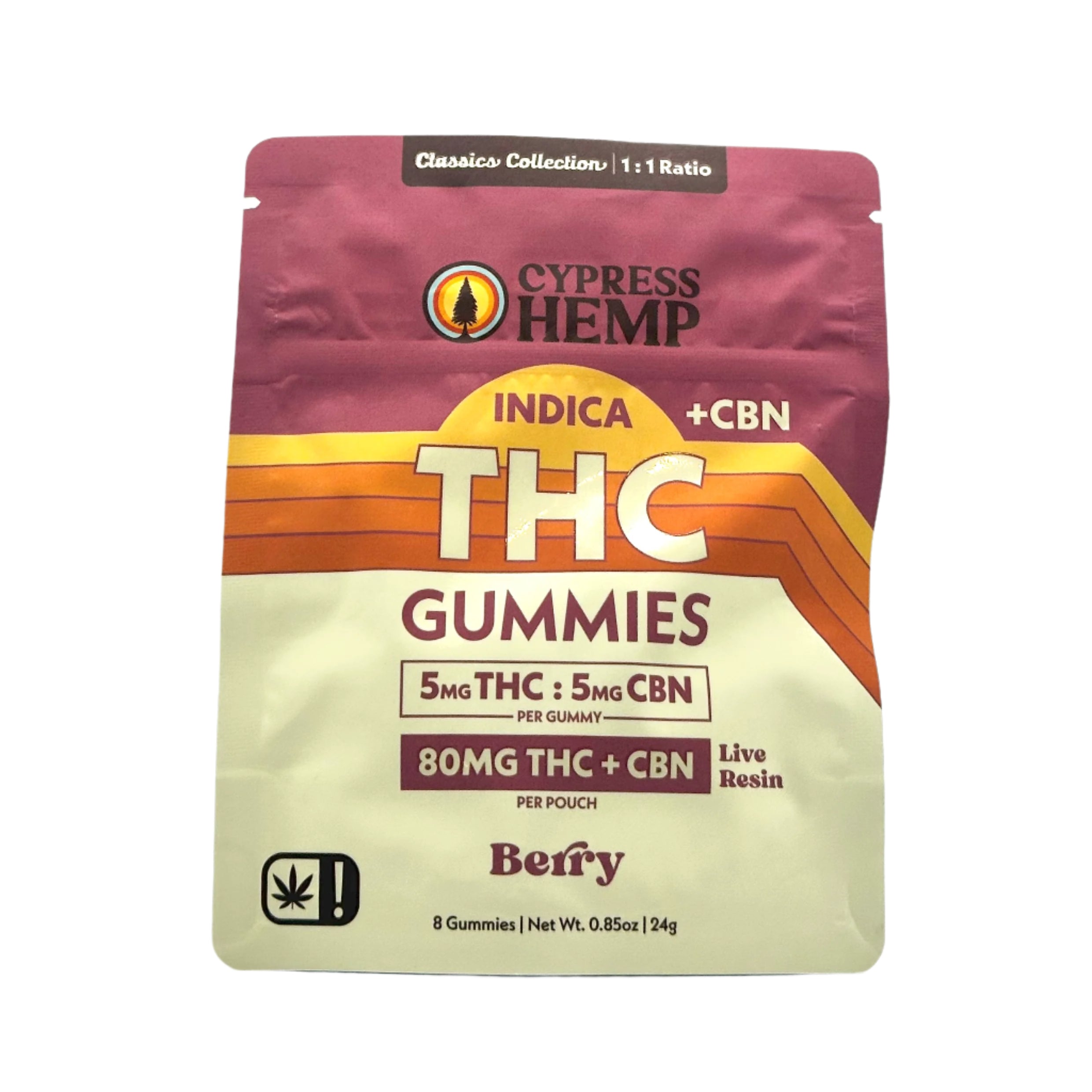 Cypress Hemp 1:1 Live Resin THC+CBN Gummies - Indica (8-Count) - front package