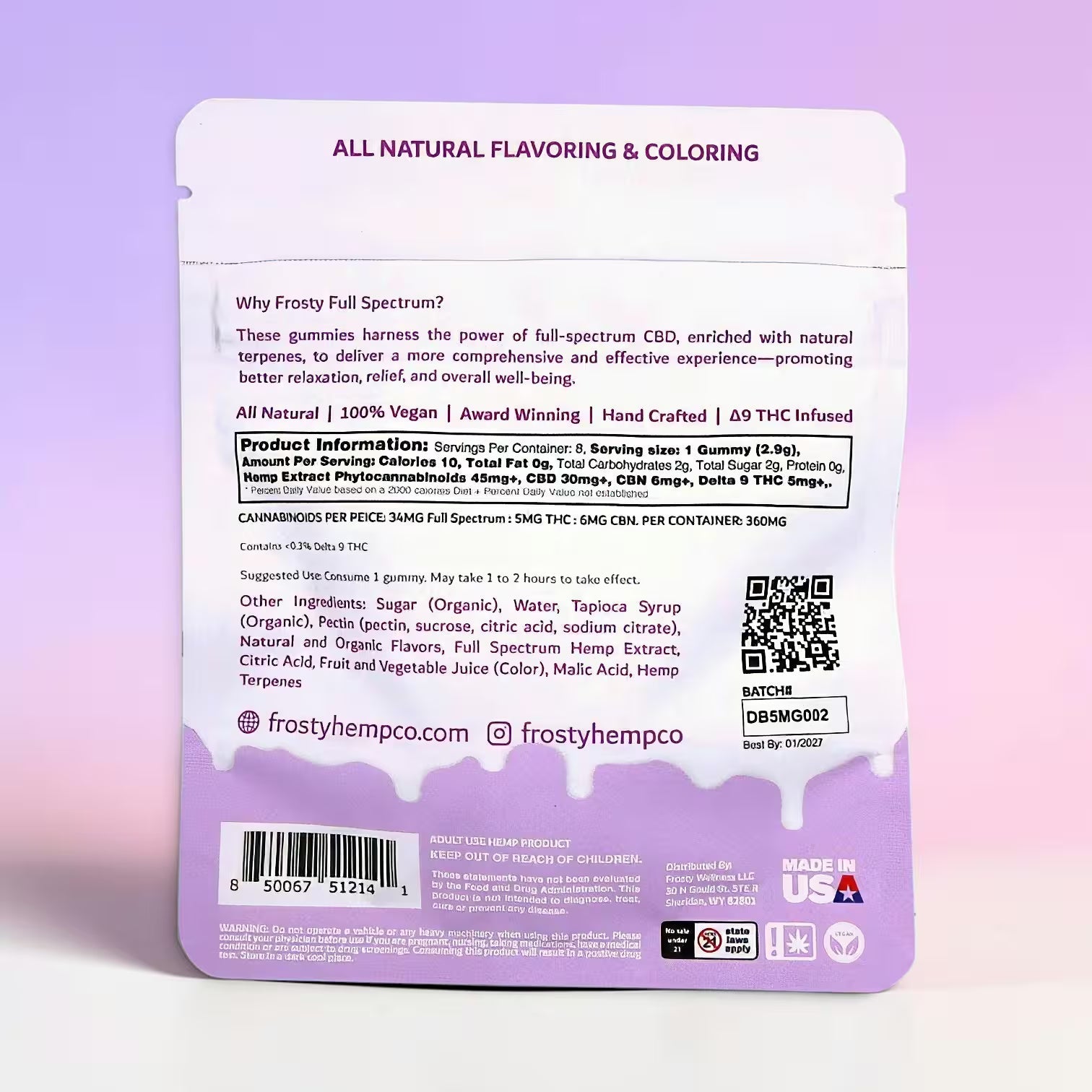 Frosty Deep Sleep Dream Berry gummies supplement facts panel