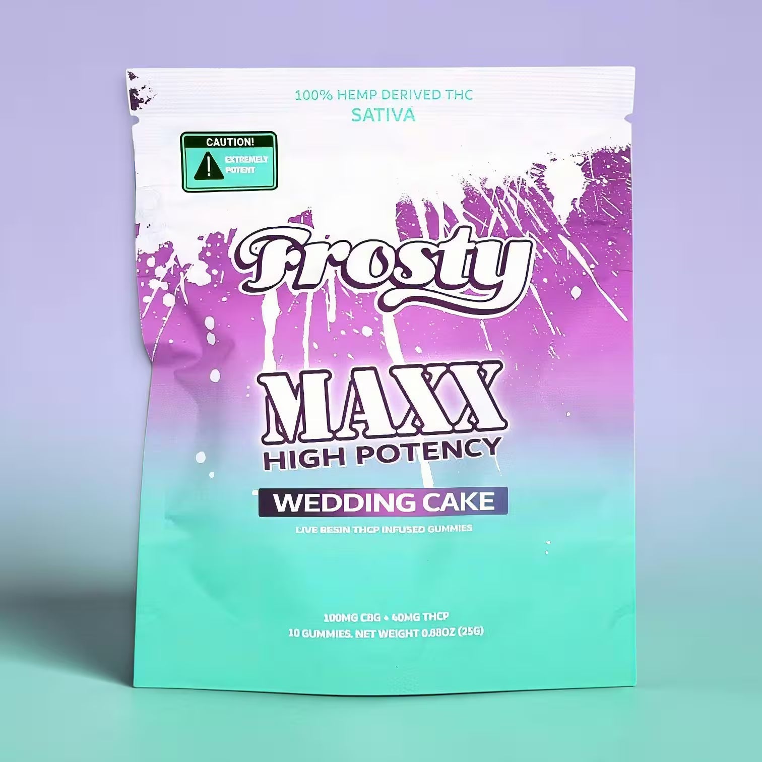 Frosty Maxx Wedding Cake THCp gummies pouch second angle