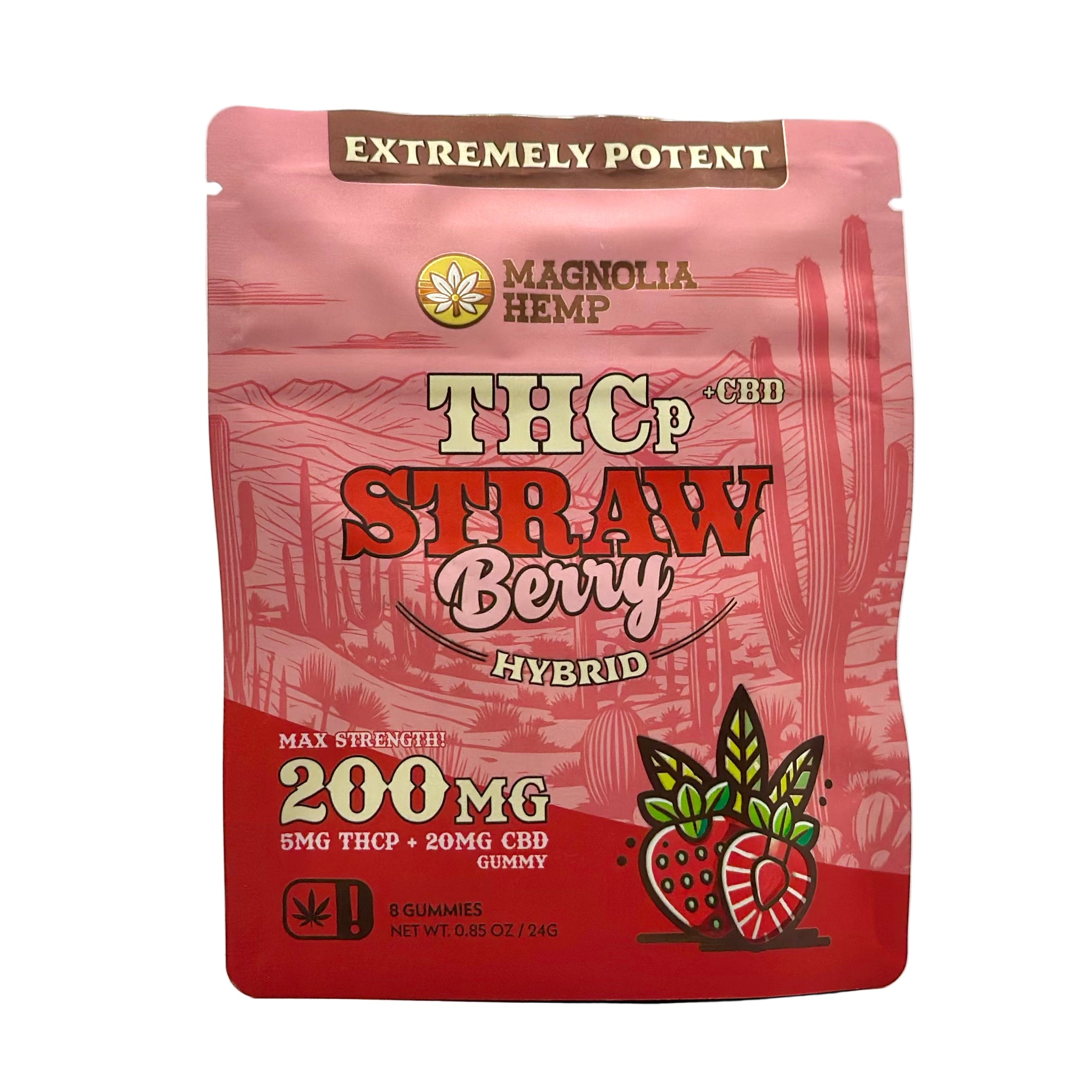 Magnolia Hemp 5mg THCp 20mg CBD Live Resin Gummies -Strawberry - front package
