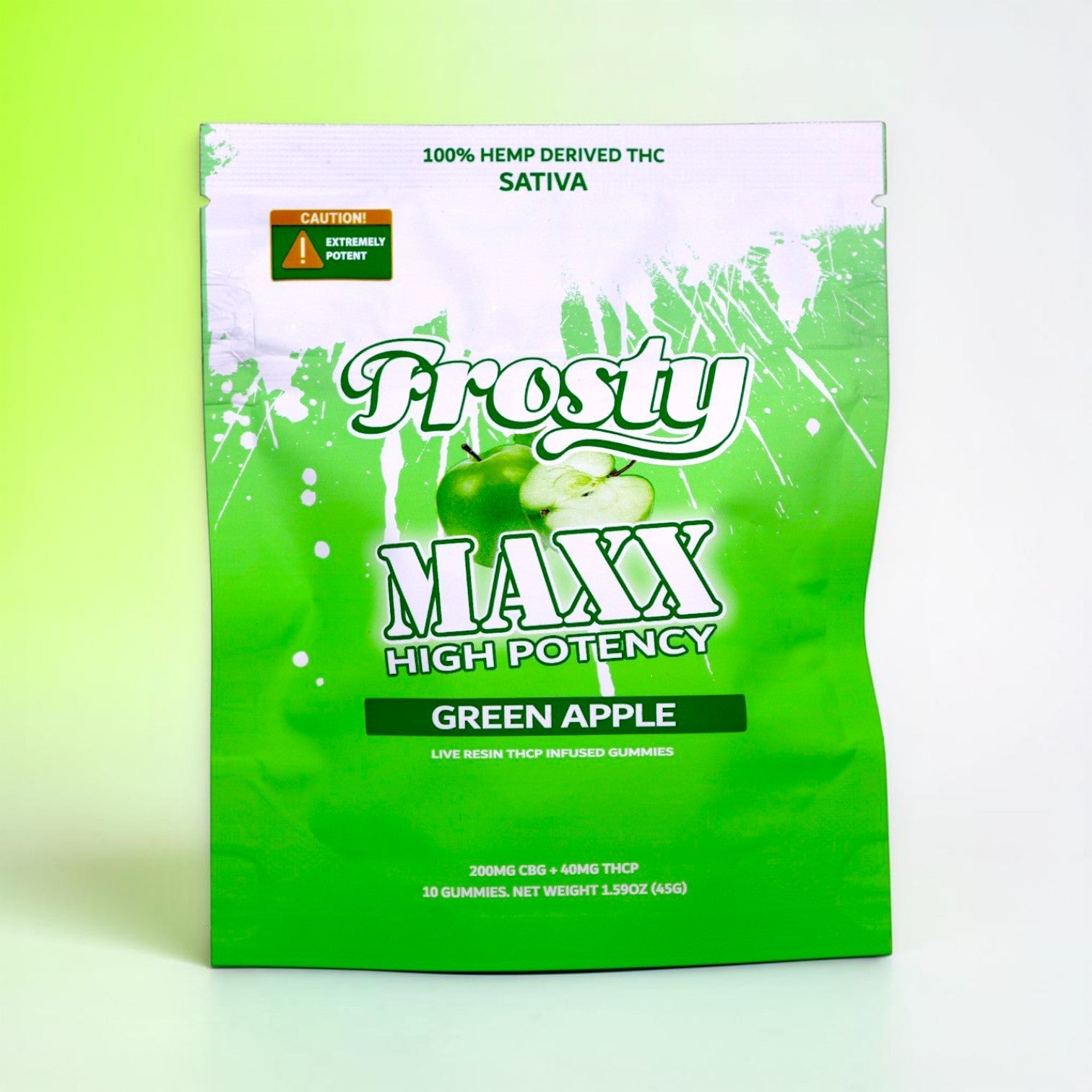 Frosty Maxx High Potency THCp Gummies Green Apple Sativa 10 count pouch