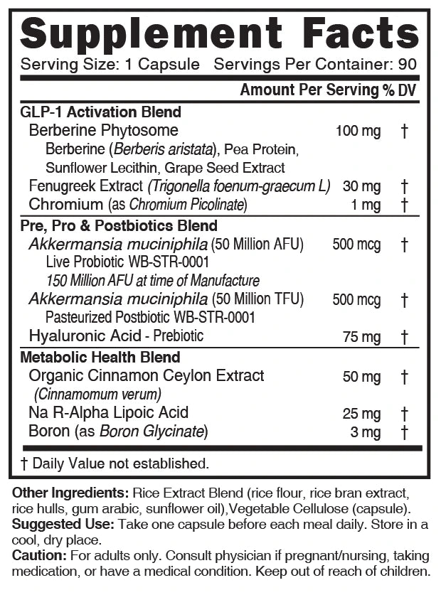 Nutri GLP-1 Support Complex supplement facts panel