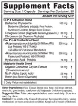 Nutri GLP-1 Support Complex supplement facts panel