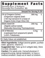 Nutri Oil of Oregano softgels supplement facts panel