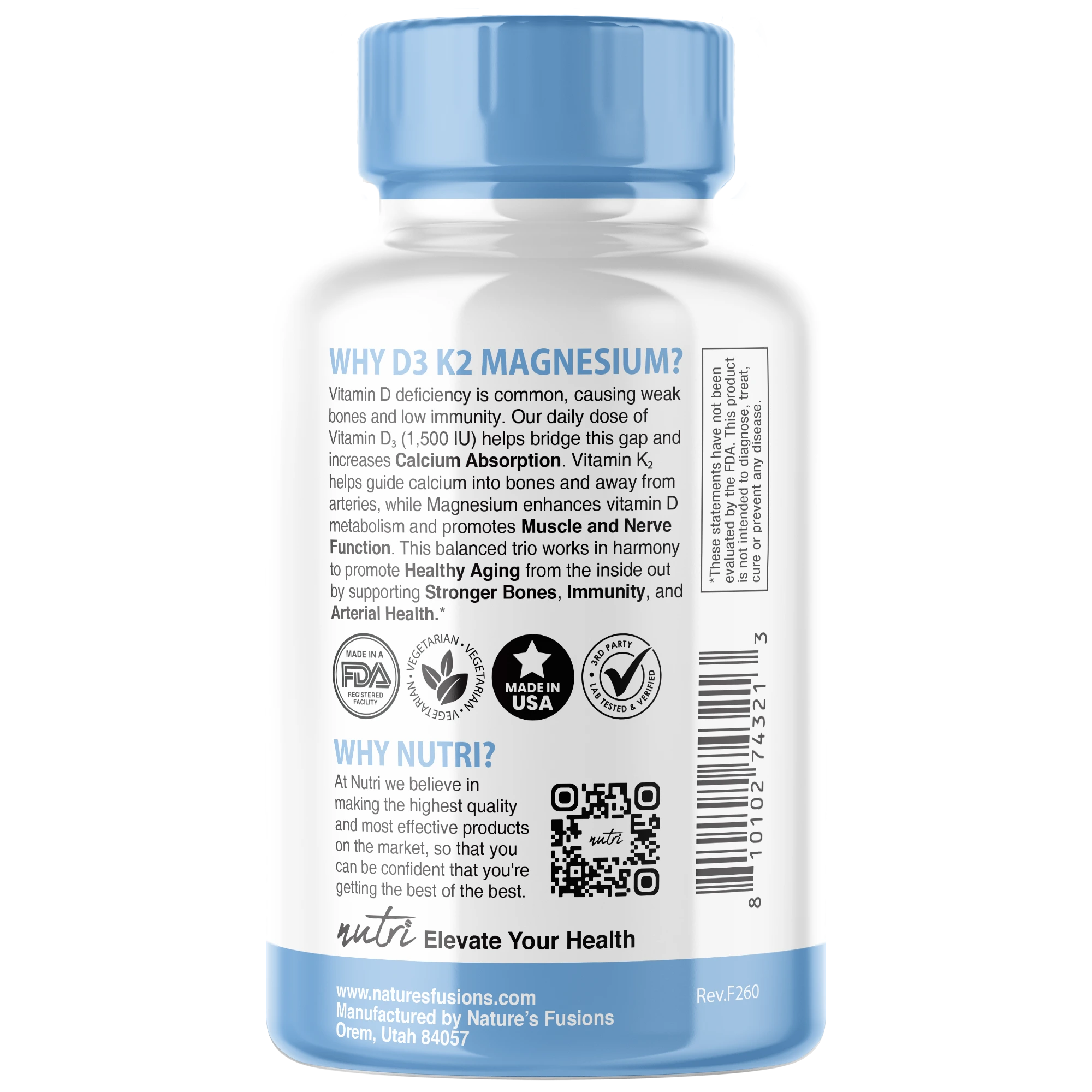 Nutri Magnesium Glycinate D3 K2 side view
