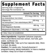 Nutri Magnesium Glycinate D3 K2 supplement facts panel