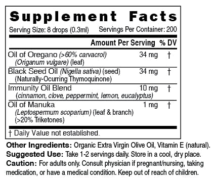 Nutri Oil of Oregano XS tincture supplement facts panel