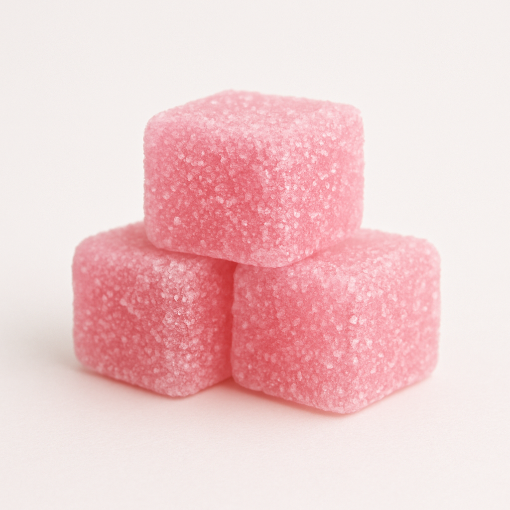 Frosty Maxx Strawberries N Cream THCp gummies with gummy pieces