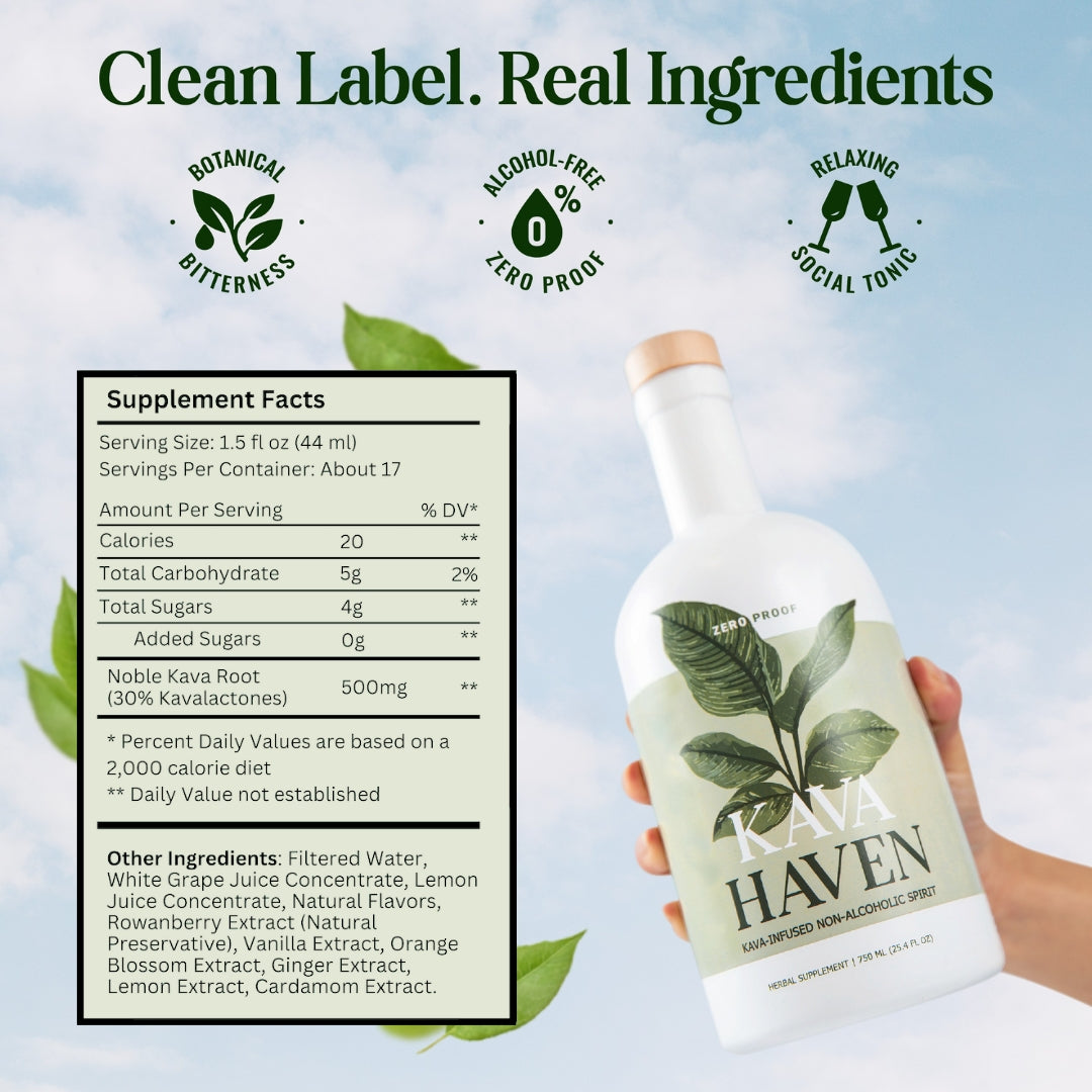Kava Haven supplement facts panel 500mg noble kava root 30 percent kavalactones