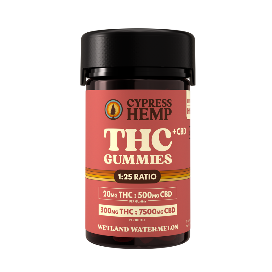 Cypress Hemp Watermelon live resin THC+CBD gummies product shot