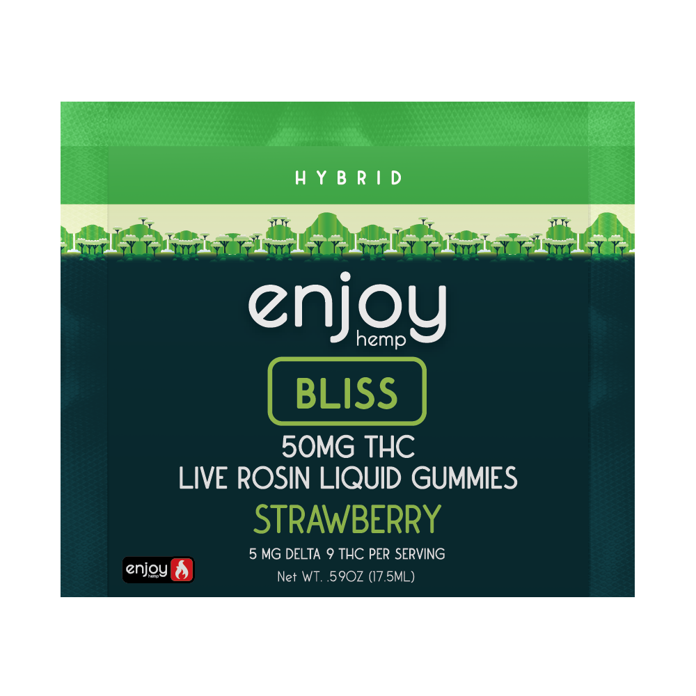 Enjoy Delta-9 5mg Strawberry Hybrid gummies front pouch