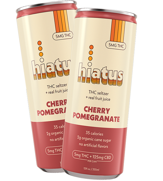 Hiatus Cherry Pomegranate THC+CBD seltzer can angled view