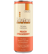 Hiatus Peach Strawberry THC seltzer can front 5mg THC 15mg CBD