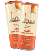 Two Hiatus Peach Strawberry THC seltzer cans angled