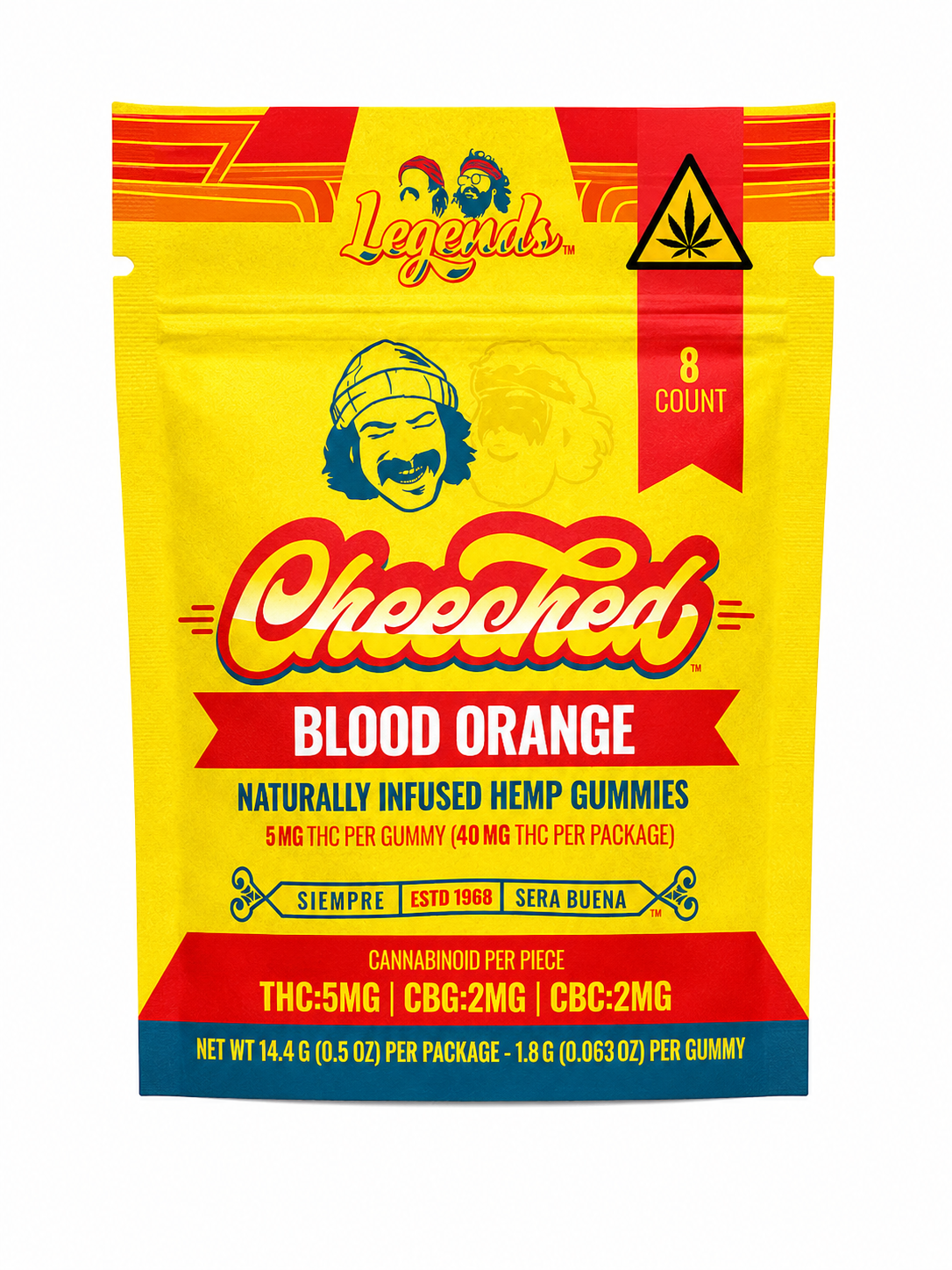 Cheech & Chong Cheeched Blood Orange hemp gummies 8 count package front