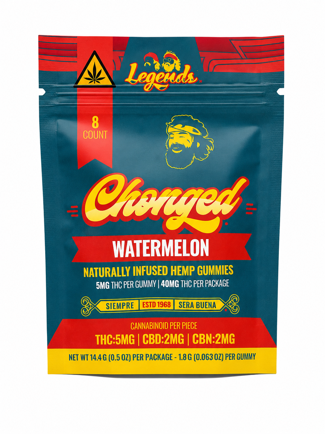 Cheech & Chong Chonged Watermelon hemp gummies 8 count package front