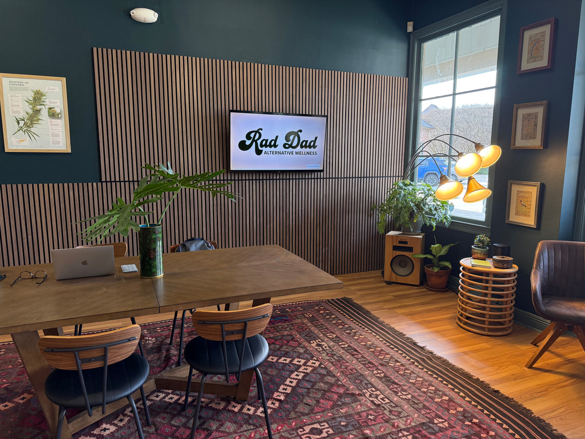 Jefferson Hwy interior - slat wall with Rad Dad logo screen (banner reference)
