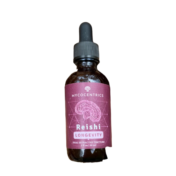 Mycocentrics Reishi tincture bottle angled front