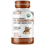 Nutri 2400mg Organic 10 Mushroom Complex Capsules 120-count front label