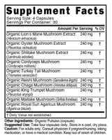 Nutri 10 Mushroom Complex supplement facts panel