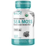 Nutri 1405mg Organic Sea Moss with Bladderwrack and Burdock capsules 60-count front label