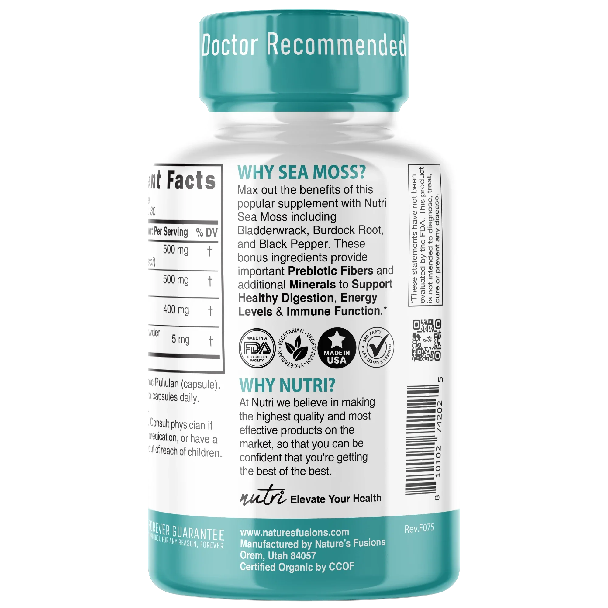 Nutri Organic Sea Moss capsules side view