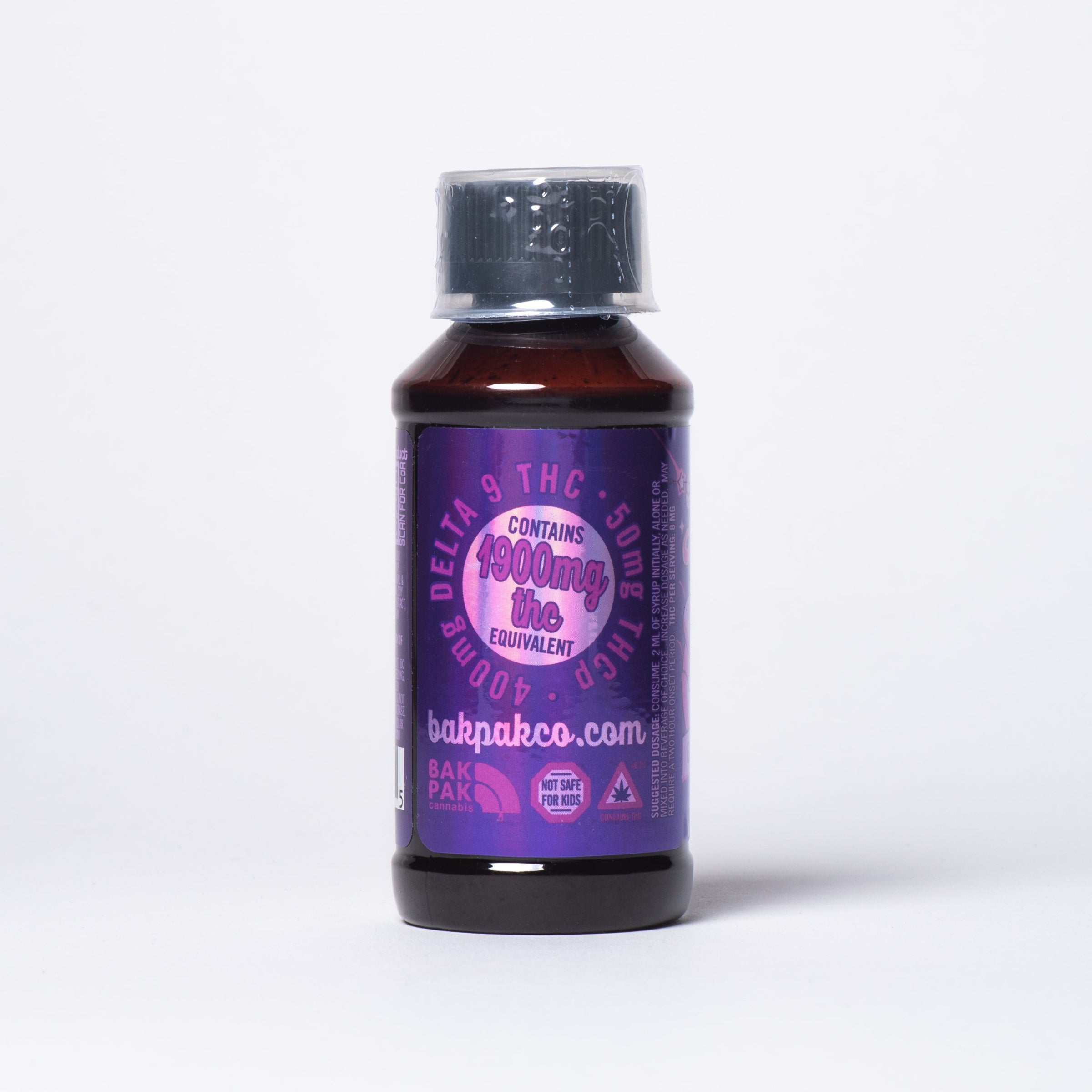Space Debris Galactic Grape THC syrup back label dosing