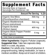 Nutri Organic Sea Moss capsules supplement facts panel